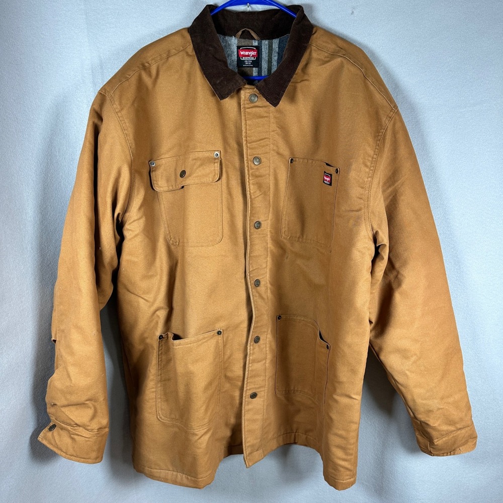 Wrangler Workwear Jacket Mens 2XL Brown Blanket Lined Canvas Barn Coat GUC